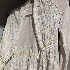 Anthropologie Cream Knit Cardigan with Colorful Accents beads